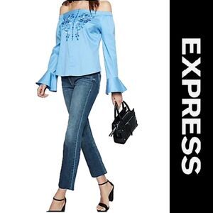 Express Off-The-Shoulder Chambray Blouse